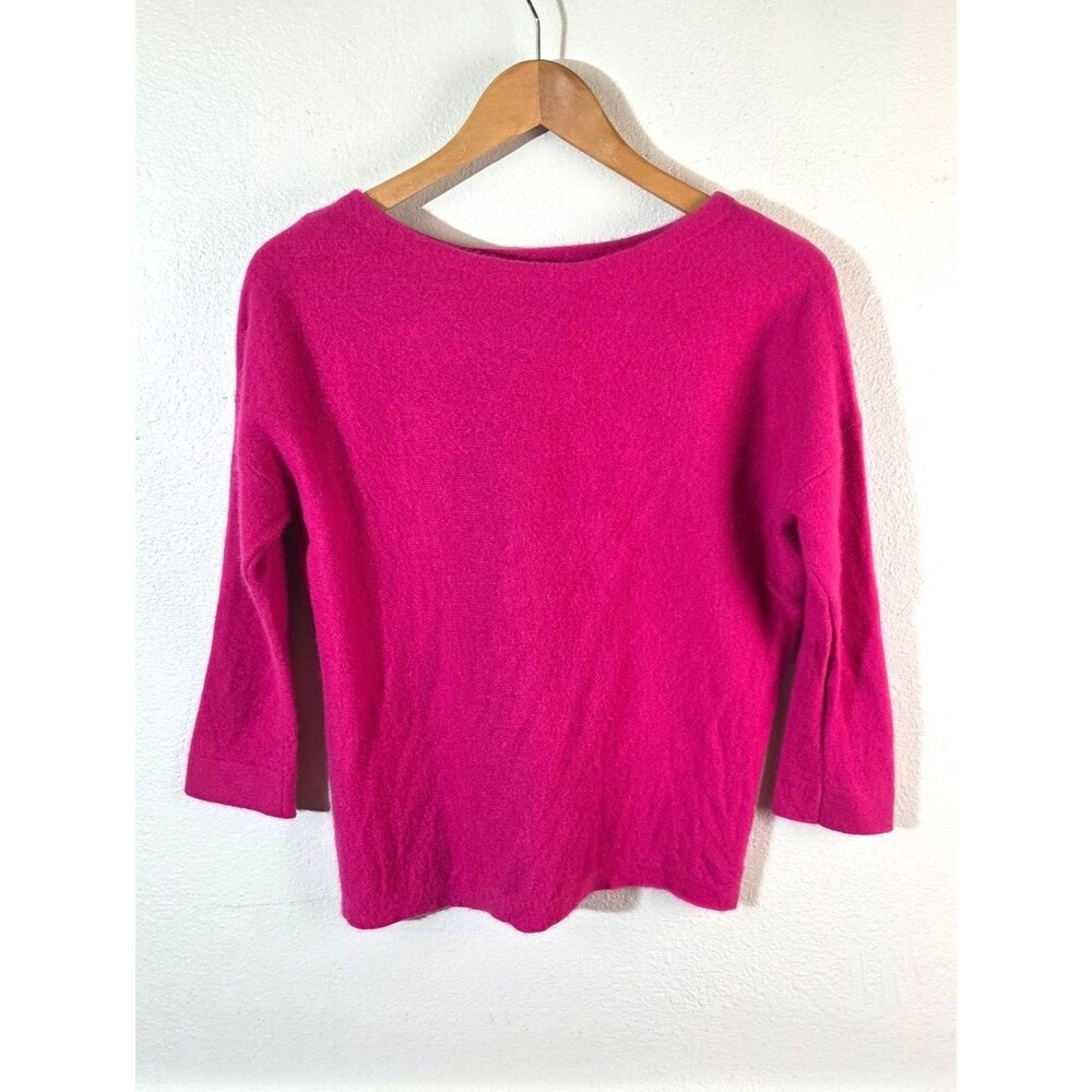 Tahari Pure Luxe 100% Cashmere Sweater Women’s XL Hot Pink Boat Neck 3/4 Sleeve